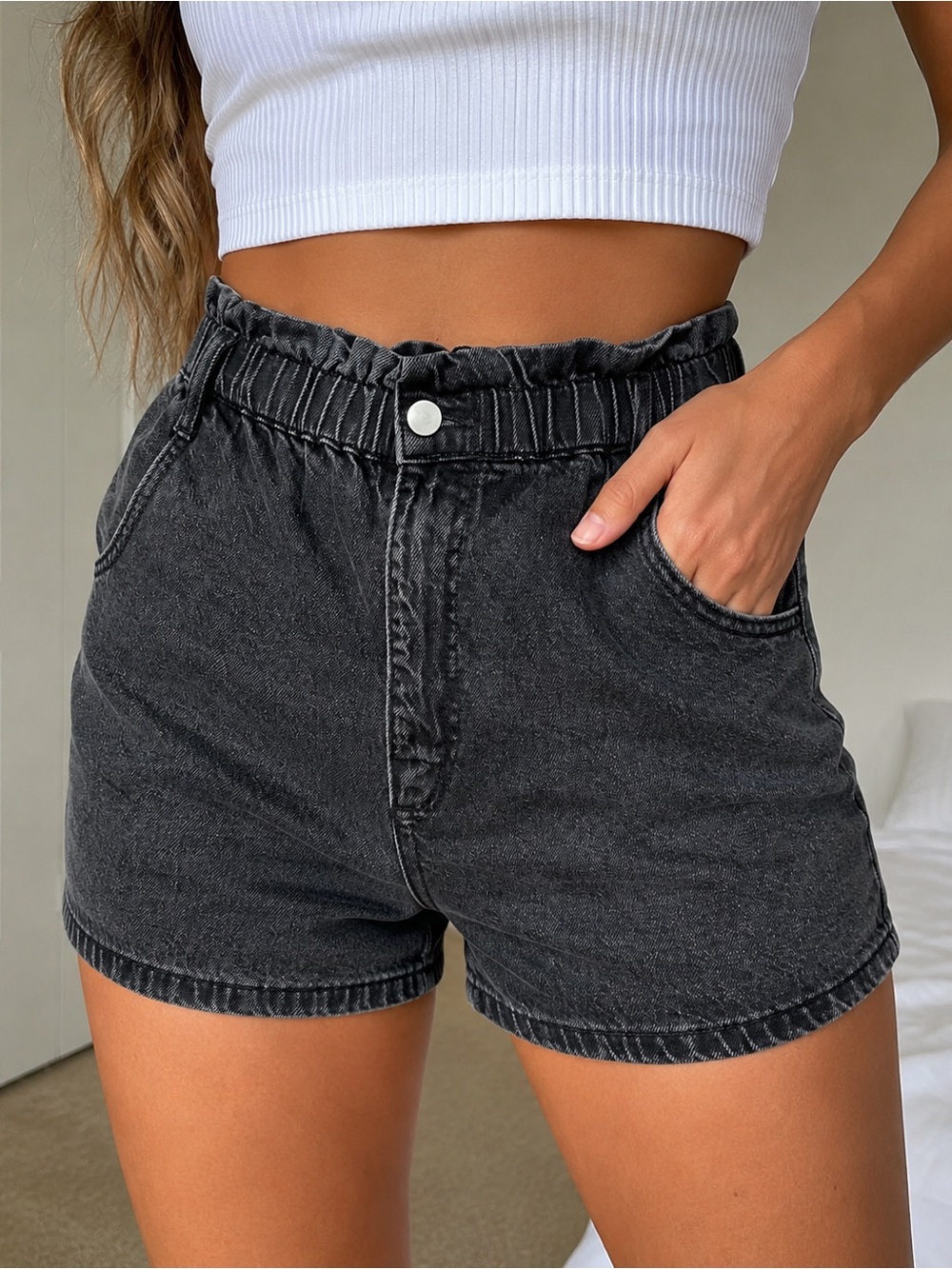 BDG High-Waist Wasted Pull On Mom Paperbag Shorts